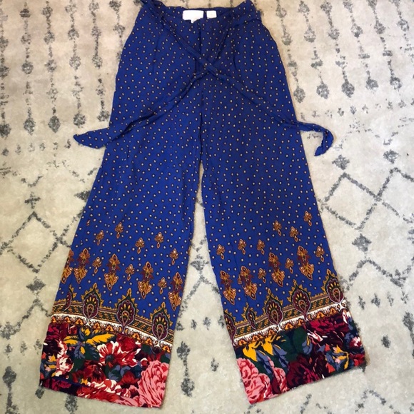 Anthropologie Pants - Royal blue Palazzo pants with gorgeous pattern hem Anthropologie Pants - Royal blue Palazzo pants with gorgeous pattern hem